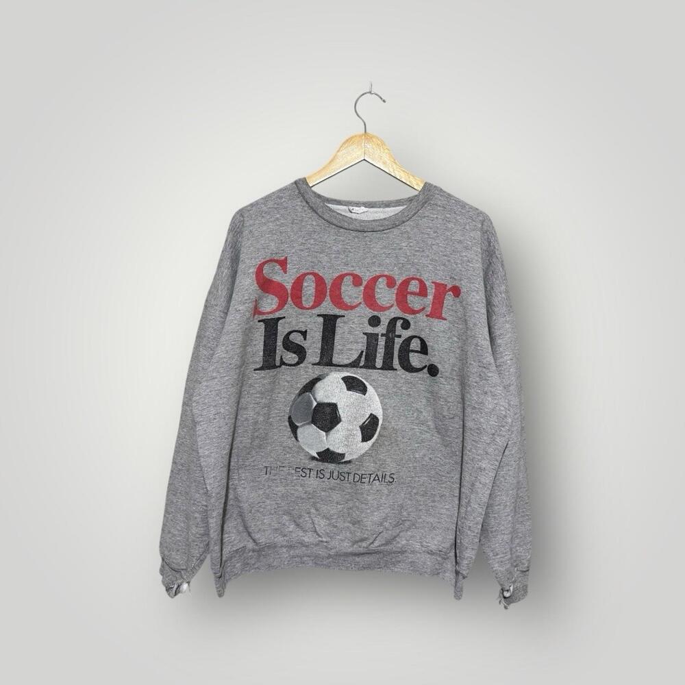 Vintage 1992 Soccer Is Life Pullover Sweatshirt Grey XL Men’s